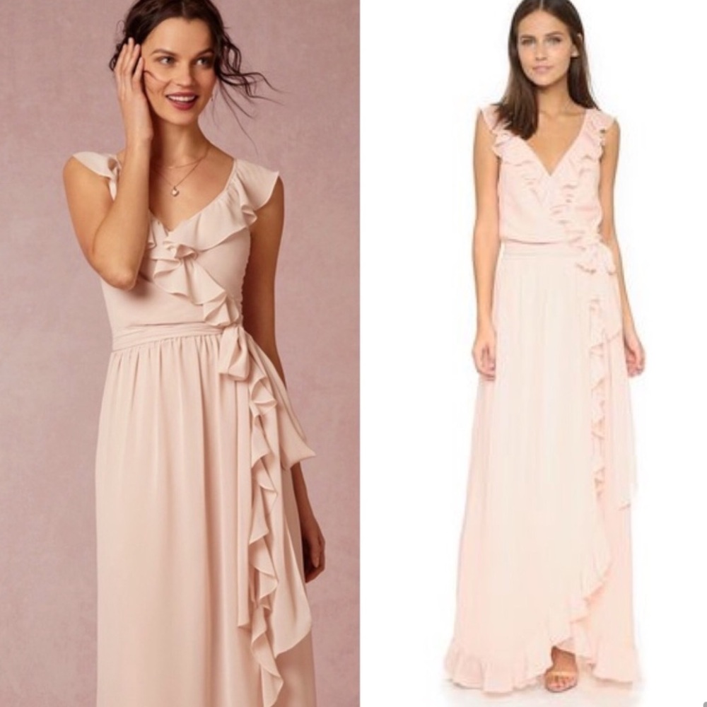 Ceremony By Joanna
August Polly Wrap Dress Pale Pink Ruffled Detailing Size S.